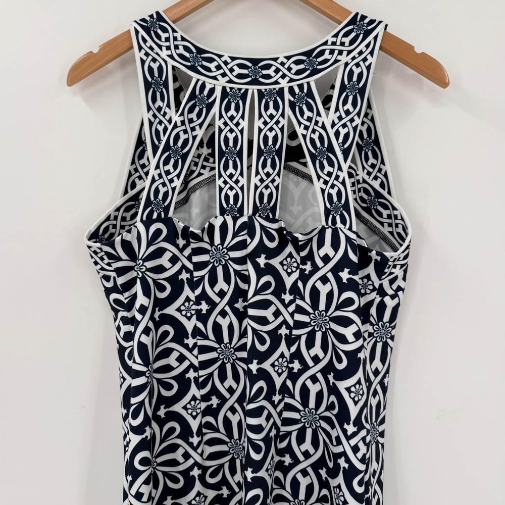Gretchen Scott Jersey Isosceles Dress Medium Navy White Geometric Sleeveless - Picture 5 of 8